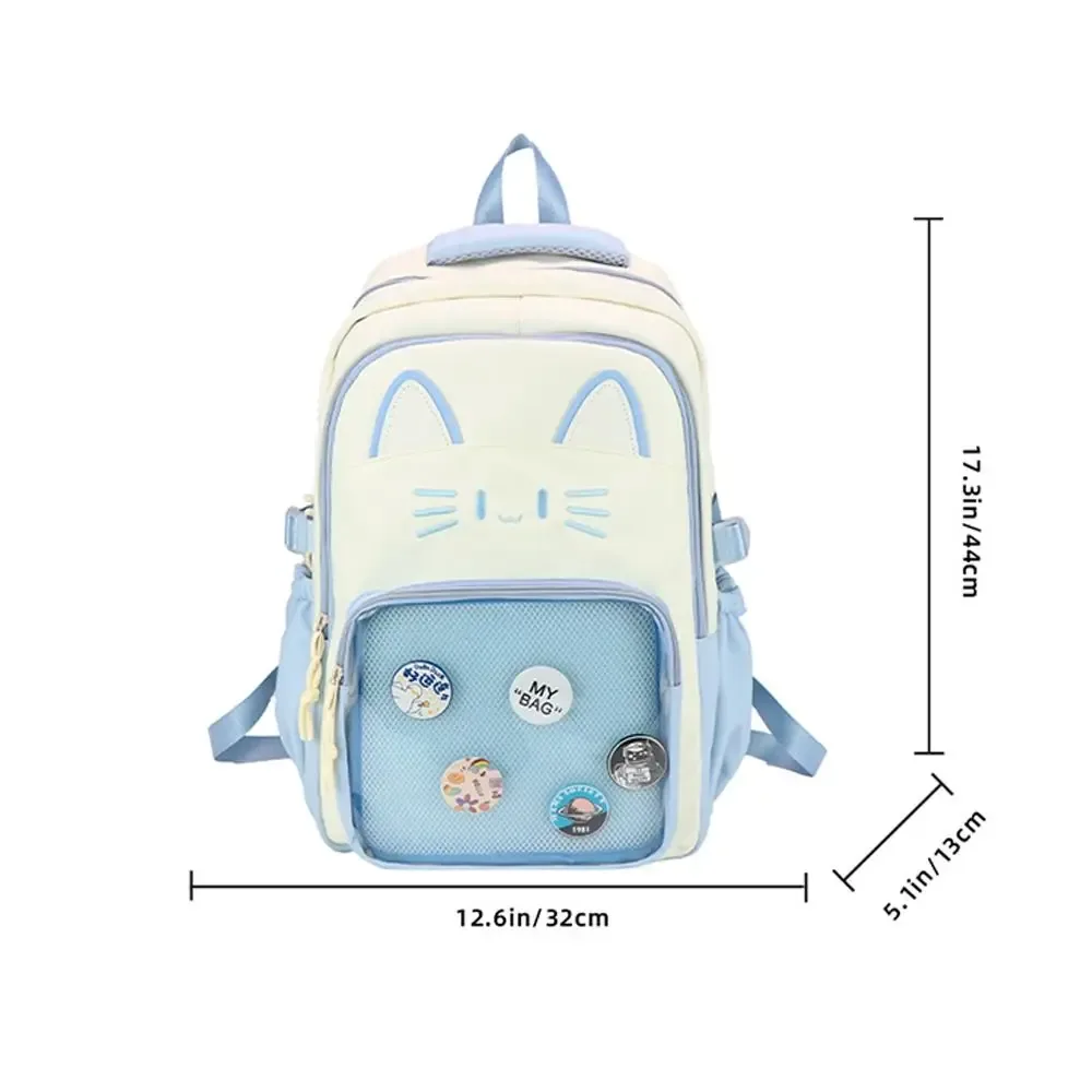sac à dos transparent ita diy avec double bandoulière, grande capacité, motif chat de dessin animé, idéal pour l'école et les événements cosplay