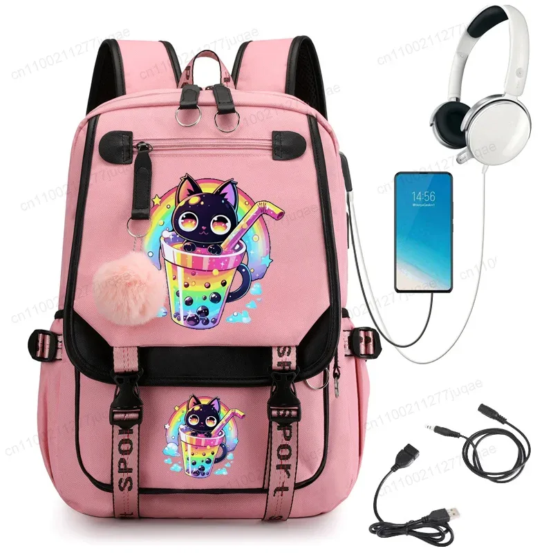 mode sac à dos à la mode retour à l'école sac à dos écolier ordinateur sac de voyage kawaii chat bulle thé boba thé anime sac à dos