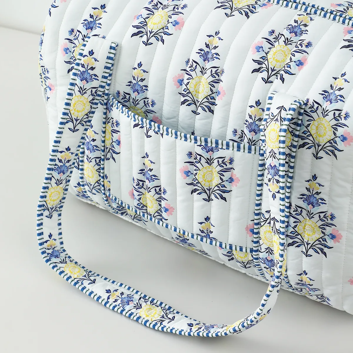 grand sac de voyage matelassé pour femmes, sac de week-end, imprimé bloc floral, bagages en coton, sacs de sport de nuit