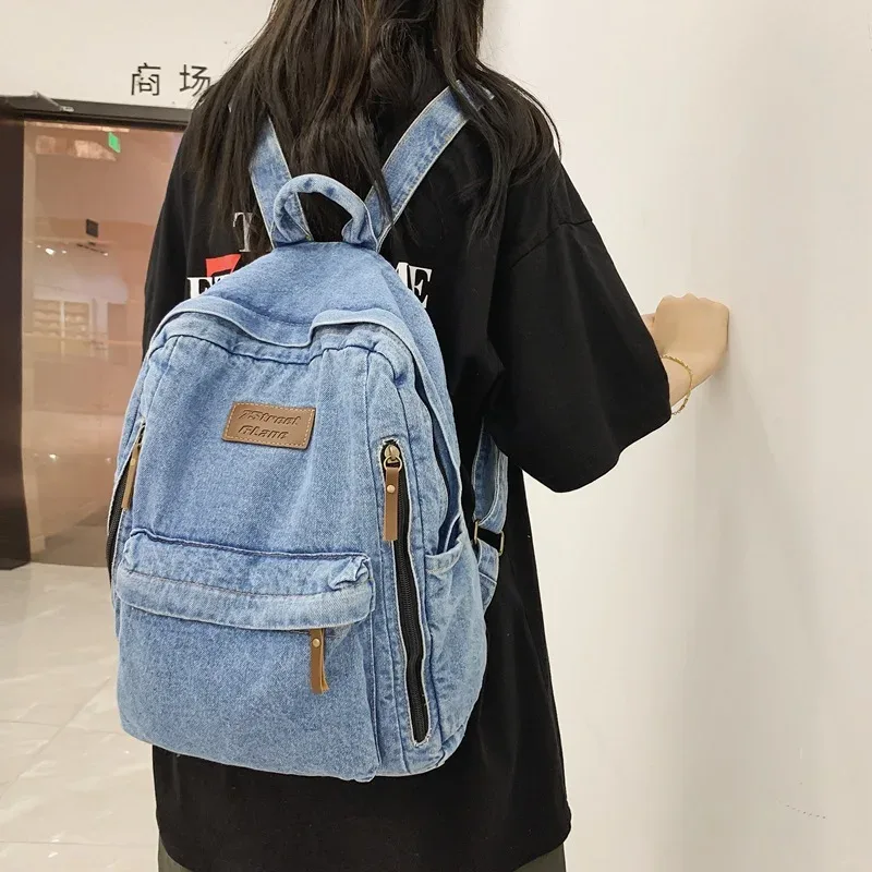 sac à dos en denim multi-poches pour hommes et femmes, sacs à dos universitaires pour ordinateur portable, sac d'école étudiant kawaii pour filles chimcool, mode