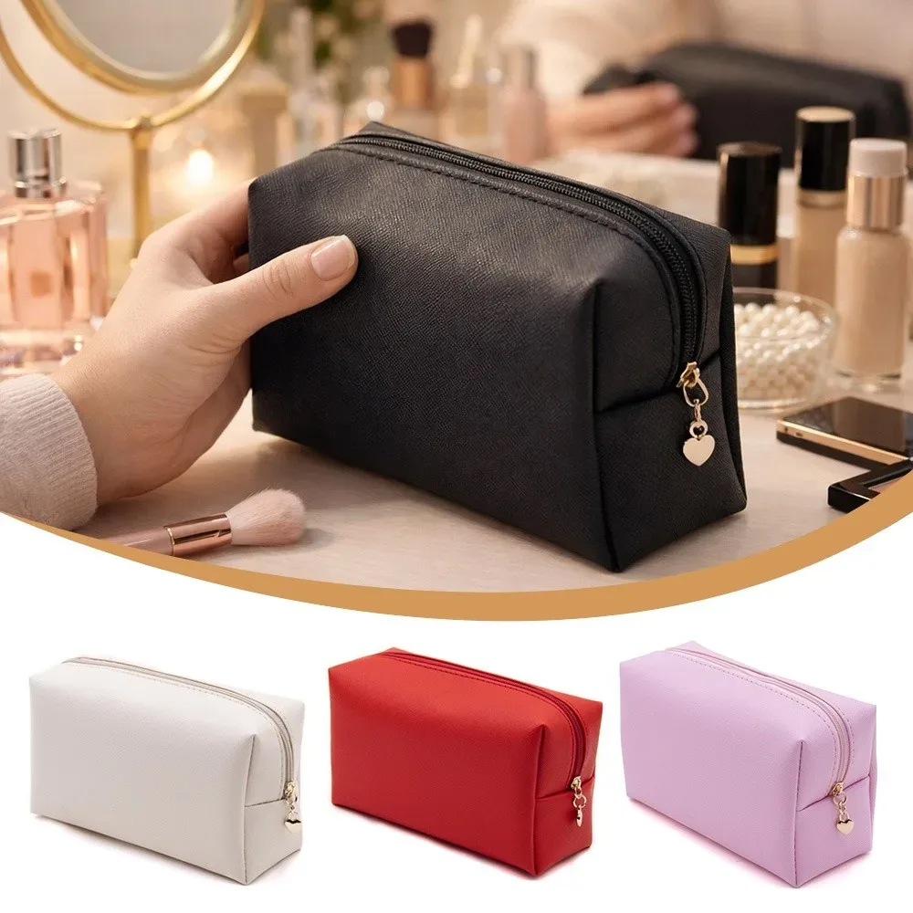 nouvelle trousse de maquillage en cuir pu imperméable grande capacité, trousse de toilette avec fermeture éclair, sac de rangement pour femmes et hommes