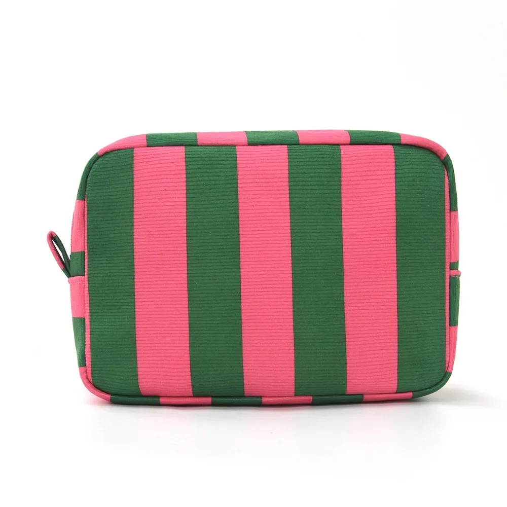 sac de rangement durable en velours côtelé noir, vert, rouge, grande capacité, sac de voyage pour maquillage, design à rayures, trousse de maquillage pour femmes et filles