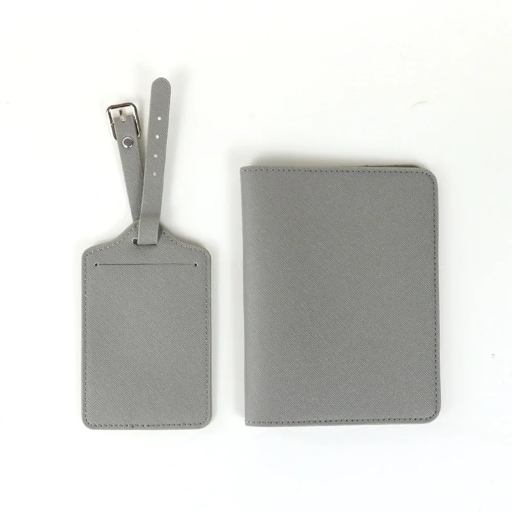 ensemble cadeau de voyage personnalisé : porte-passeport en cuir à motif croisé, porte-billets, porte-passeport en pu, porte-étiquette de bagage
