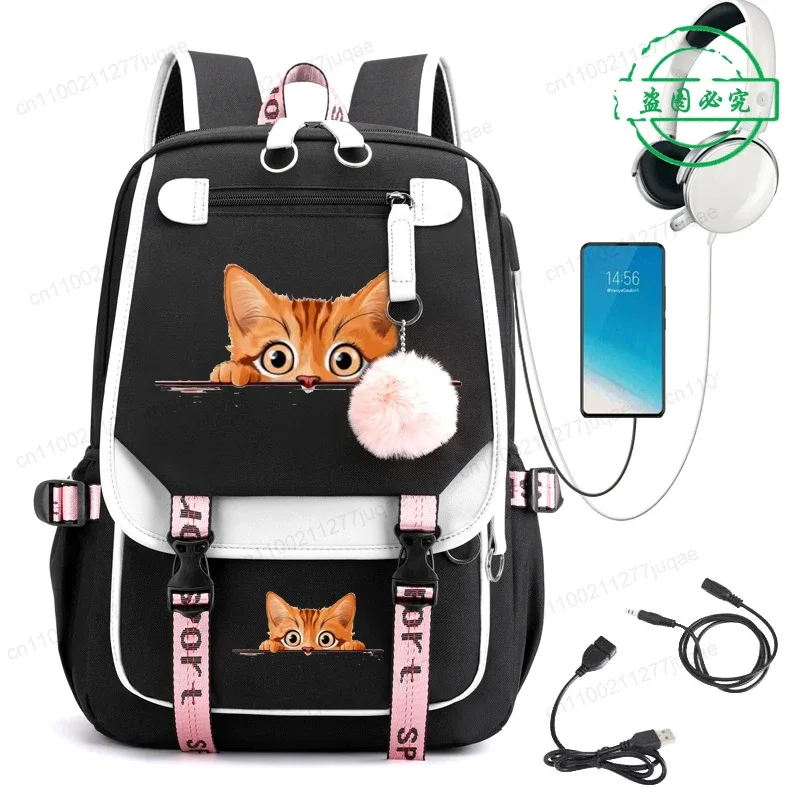 sac à dos kawaii chat de dessin animé tendance anime pour adolescentes et adolescents, sac d'école, sac de voyage pour ordinateur portable