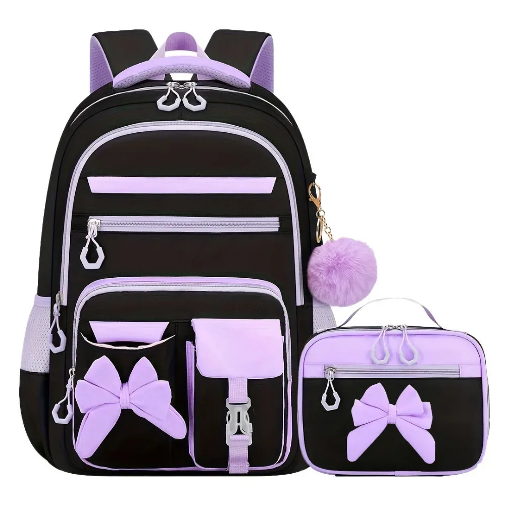 ensemble de 3 sacs à dos, sac à lunch et trousse à crayons en tissu oxford, grande capacité, nœud papillon, imperméable et léger