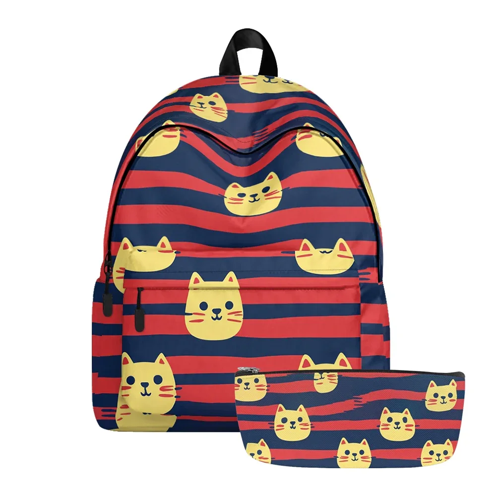 sac à dos imprimé de chats de dessin animé renard mignon, sacs à crayons à bretelles réglables, sac d'école léger et durable, sac à dos de voyage, ensembles pour adolescents