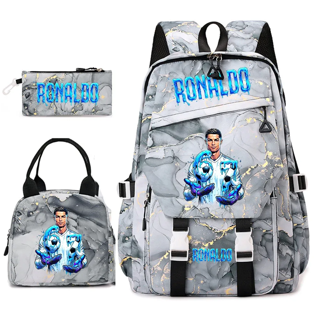 ensemble de sacs à dos pour étudiants avec imprimé cr7 ronaldo 67, avec sac à lunch et trousse à crayons, sac à dos de voyage pour adolescentes