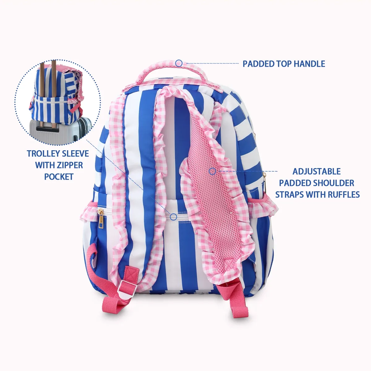 sac à dos à volants en gingham pour filles, avec porte-crayons, multi-poches, grande capacité, pour adolescents, pour la rentrée scolaire, sac de voyage