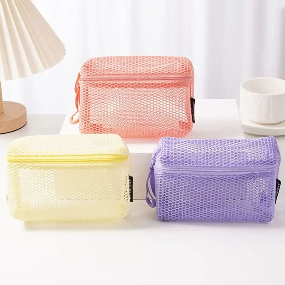 pochette de rangement en nylon décontractée, sac à cosmétiques en maille à main avec fermeture éclair, pochette en maille polyvalente pour femmes