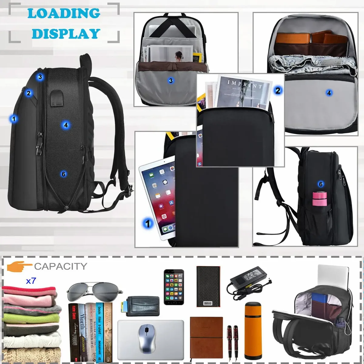 zinz slim extensible sac à dos pour ordinateur portable antivol 15-16 pouces sac pour ordinateur portable de voyage d'affaires pour hommes et femmes