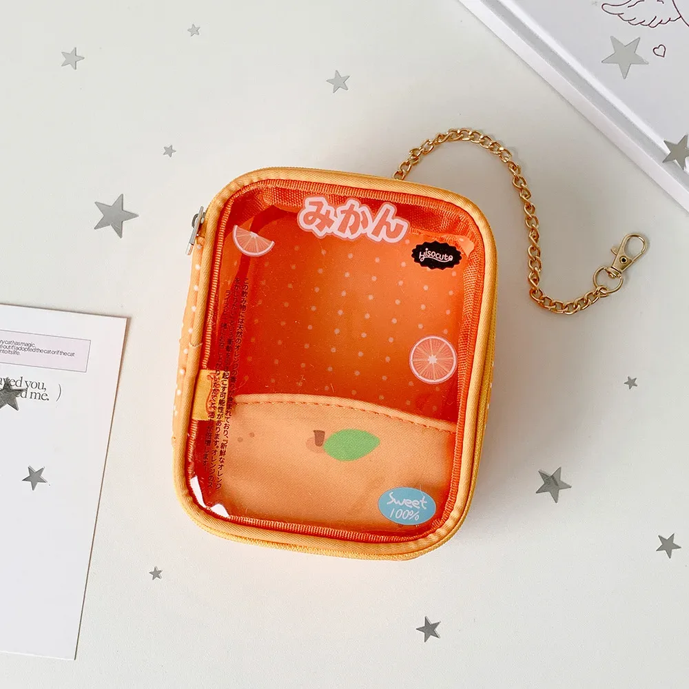 nouveau sac de rangement transparent carré à motifs de dessins animés et de fruits, pendentif décoratif pour sac à dos de filles, sac de présentation de figurines, cadeaux