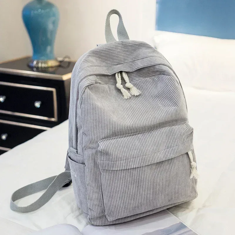 sac à dos en velours côtelé doux pour femme, cartable de grande capacité pour voyage, école, adolescentes