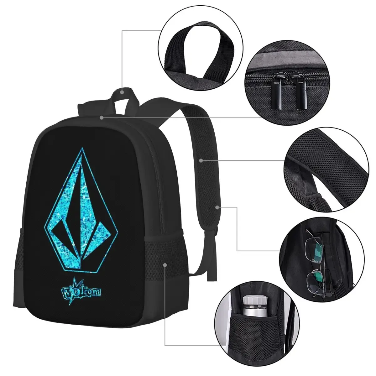 sac à dos d'école avec logo volcoms, sac à dos de randonnée, sac à dos de voyage pour garçons et filles, sac à dos à la mode, sacs à bandoulière