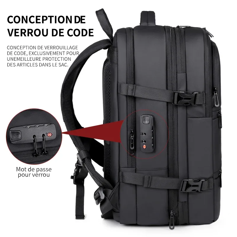 sac à dos pour homme pour les voyages d'affaires, grande capacité, extensible, sac à dos de voyage multifonctionnel à compression sous vide pour homme