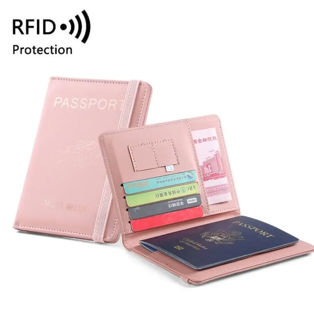 nouveau porte-passeport de couleur unie, blocage rfid, fente pour billet, clip, housse de protection, sac pour cartes de voyage en cuir