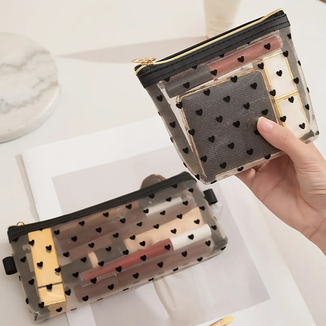 sac de rangement en maille pour cosmétiques de voyage, facile à nettoyer, sac de maquillage, trousse de toilette transparente, sac de rangement pour pinceaux, sac de plage pour fille