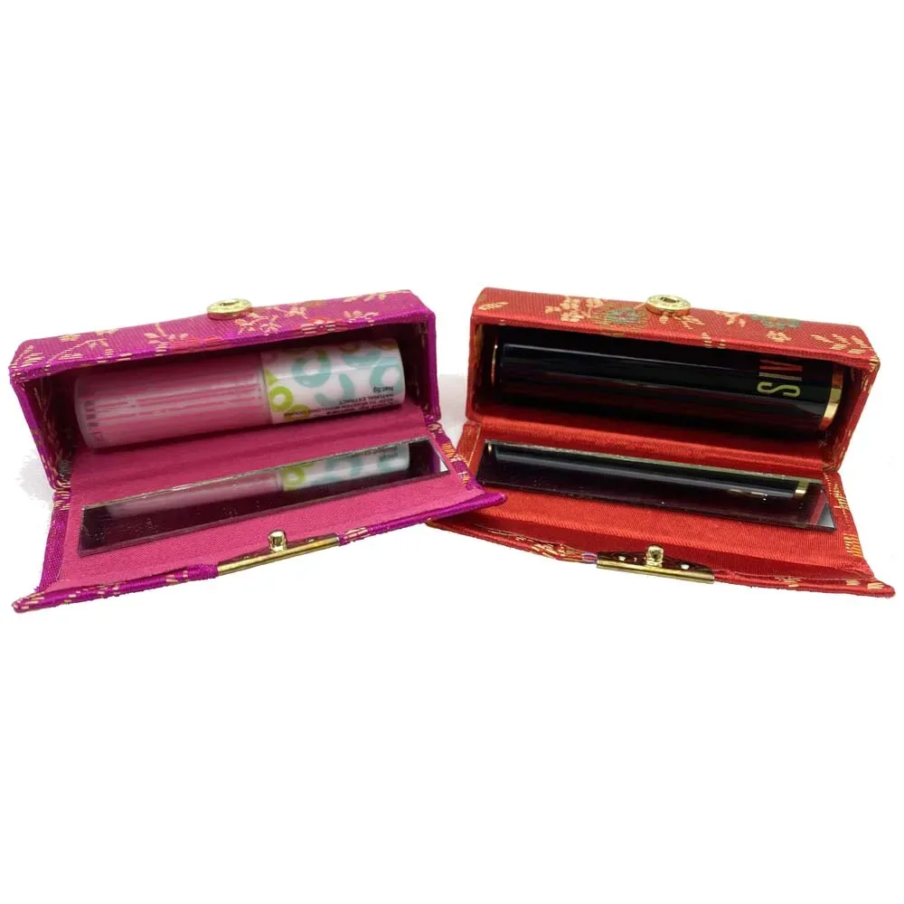 étui à rouge à lèvres en jacquard à fleurs, boîte à bijoux unique, étui de rangement de brillant à lèvres, sacs à cosmétiques avec miroir, boîte de rangement de maquillage pour femmes