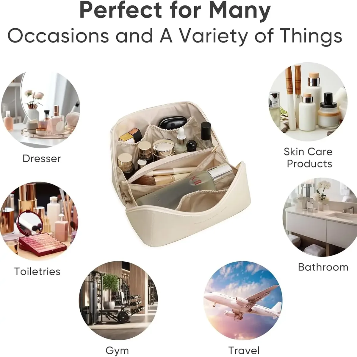 1pc grande trousse de toilette imperméable à fermeture éclair grande capacité avec compartiments, poignée et fonction d'organisation