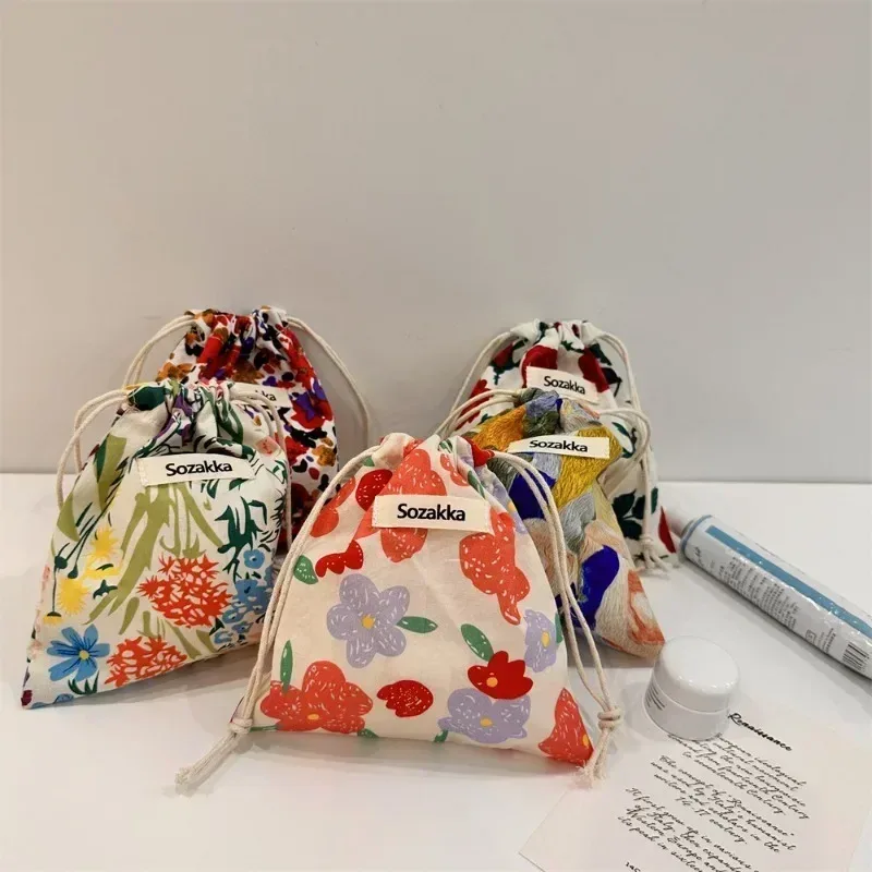 sac à cosmétiques en coton à cordon de serrage, fourre-tout pliable écologique, sacs à main portables, sacs d'épicerie pliables, sac de rangement en toile