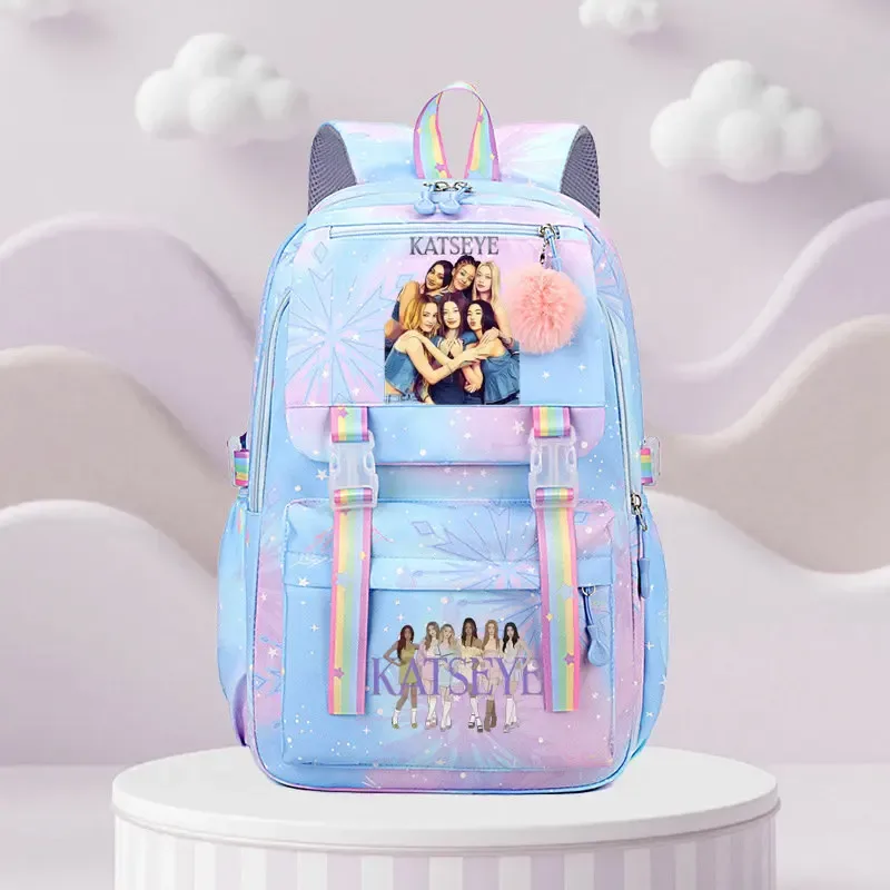 sac d'école katseye print, sac d'école pour élèves du primaire, sac à dos de voyage en plein air, sac à dos tendance pour filles, sac à dos pour enfants.