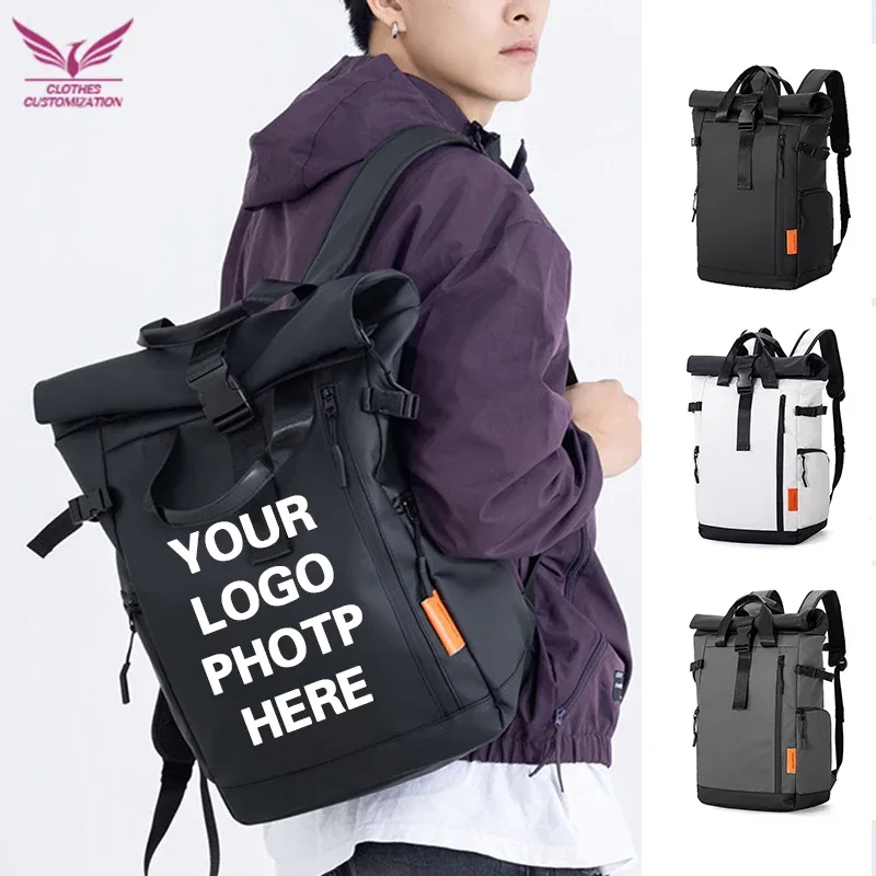 Sac à dos pour ordinateur étanche avec logo personnalisé, grande capacité, sac de voyage, personnalisation, sac à dos scolaire, photo personnalisée