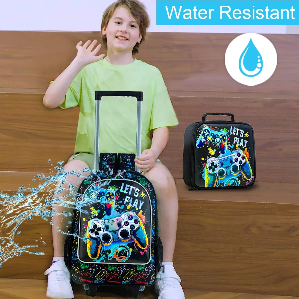 sac à dos roulant pour filles et garçons, sac à livres d'école à roulettes pour enfants avec sac à déjeuner, sac d'école à roulettes pour enfants