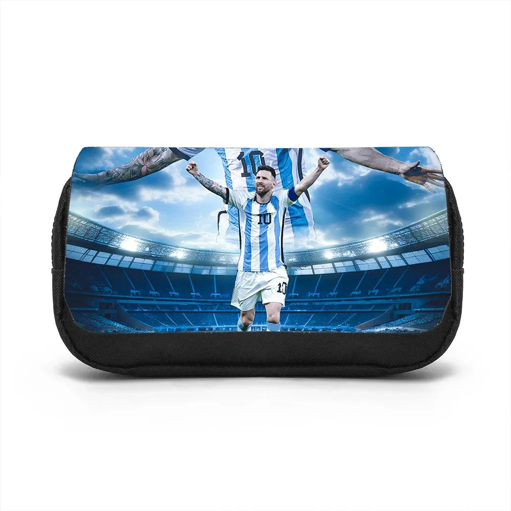 sac de rangement de papeterie grande capacité learn, travel m-messi, trousse à crayons double couche, sac à stylos pour étudiants, star du football