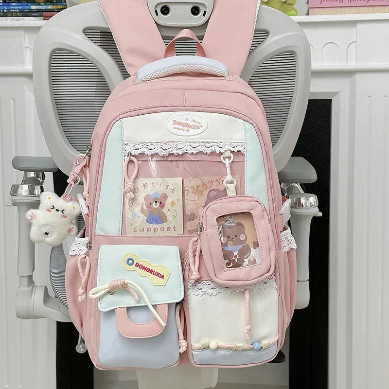 sac à dos transparent style scolaire mignon, grande capacité, décontracté, à double bandoulière pour les élèves du collège et du lycée