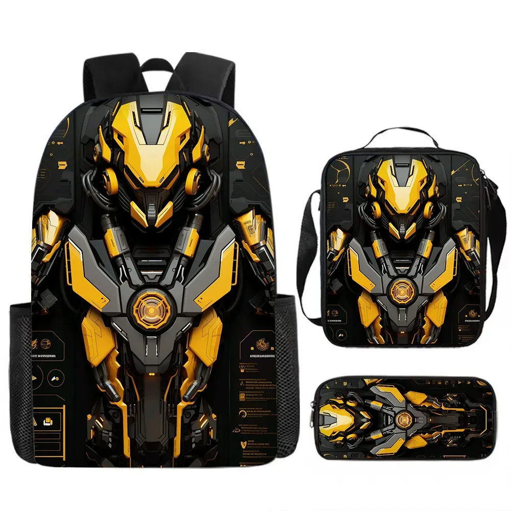 sacs d'école de luxe originaux et cool de style mécanique, imprimés en 3d, lot de 3 pièces : sac à dos pour ordinateur portable, sac à déjeuner et trousse à crayons