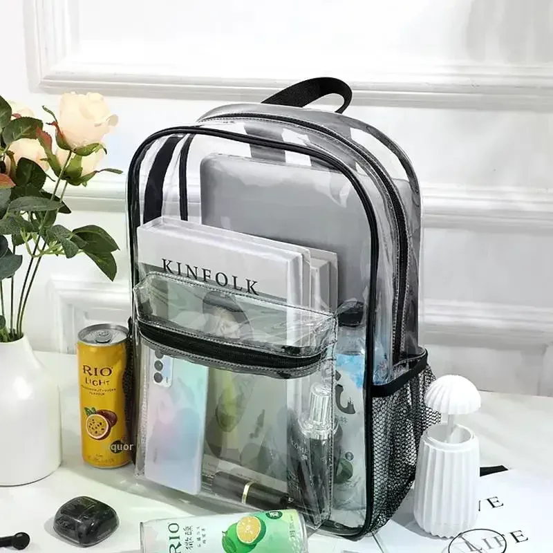 Sac à dos transparent en PVC de grande capacité, sac à dos de sport pour l'extérieur, la randonnée, les voyages, l'école, sac d'école invisible pour le sport