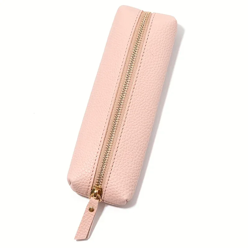 sac de rangement minimaliste rétro en cuir pu, pochette à cosmétiques polyvalente, porte-monnaie, accessoire de papeterie simple indispensable pour les études et le travail quotidiens
