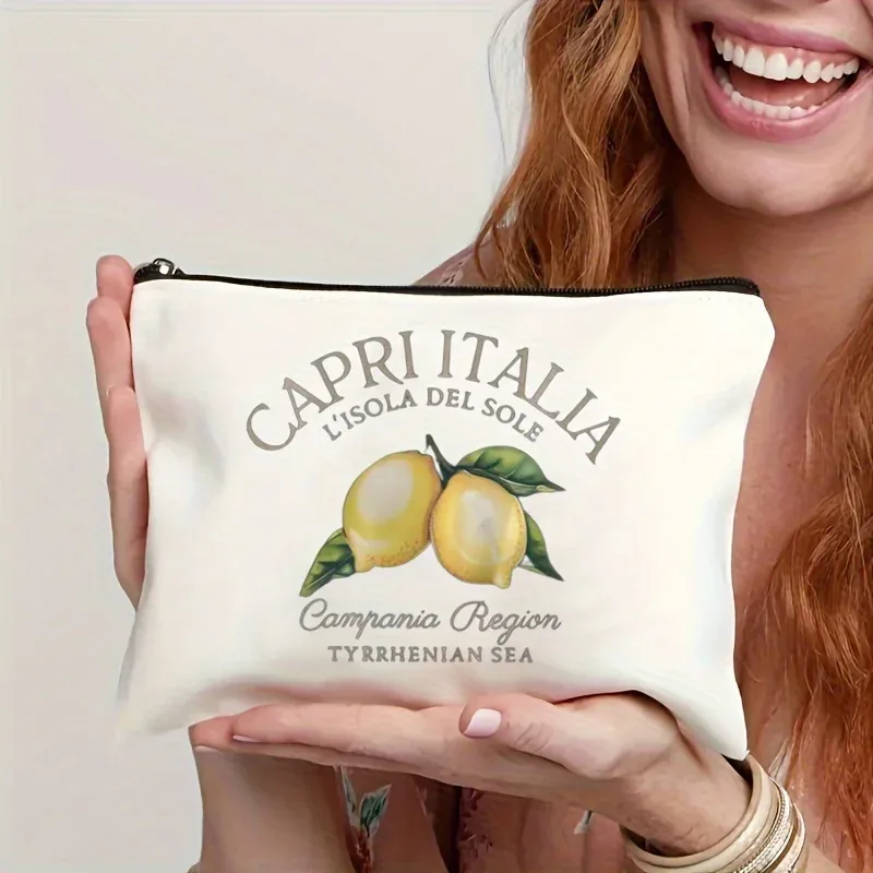 la dolce vita amalfi coast italia pochette à fermeture éclair avec imprimé citron italien, trousse à cosmétiques pour femme, organiseur de toilette pour la plage et les voyages