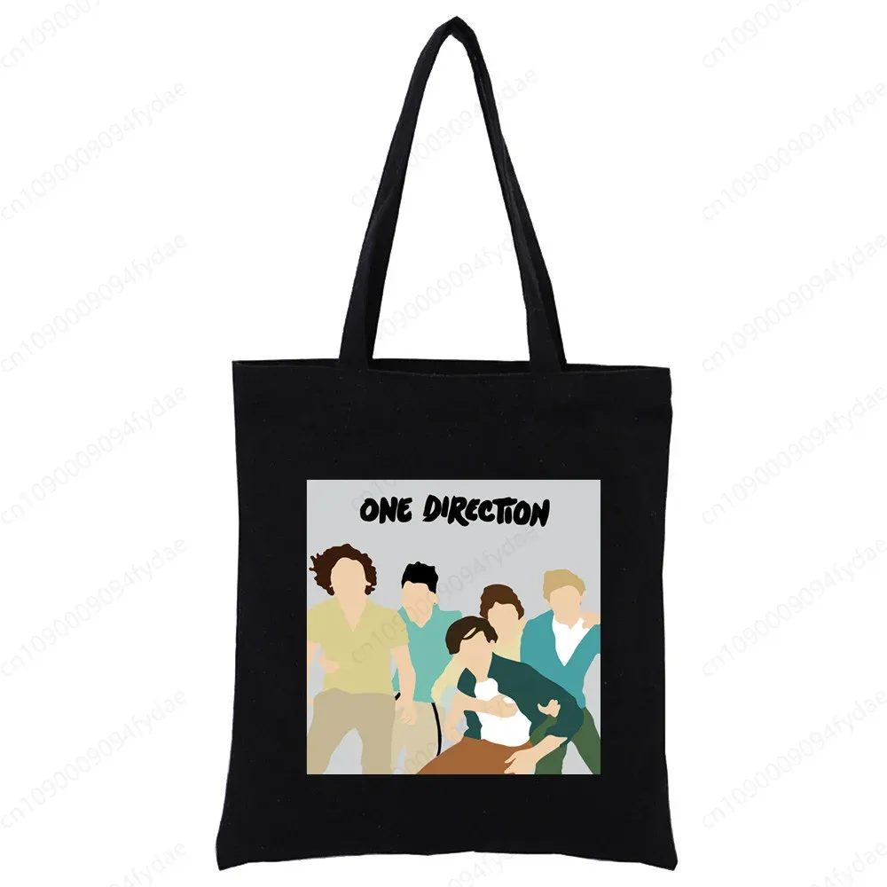 sac à bandoulière en toile pour femmes, sac à main personnalisé one direction, fourre-tout décontracté, réutilisable, grande capacité, sac de shopping noir