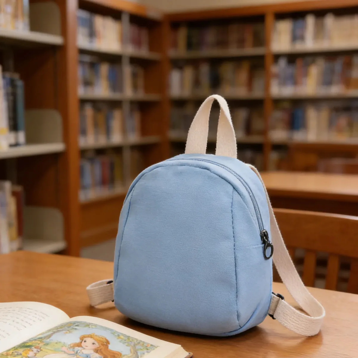 mini sac à dos de dessin animé en toile de couleur unie, petit sac léger