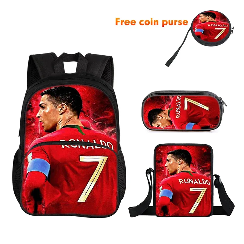 ronaldo 3 pièces ensemble sac à dos sport sac à bandoulière trousse à crayons cr sac à dos football étoile livre sacs pour garçons filles meilleur cadeau