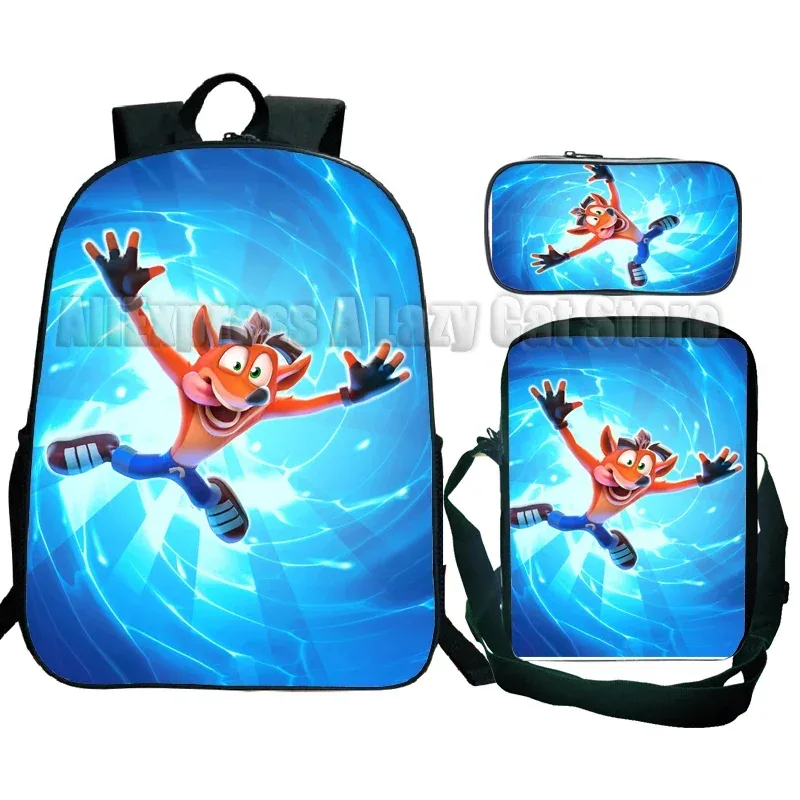 sac à dos crash bandicoot on the run 3 pièces pour élèves du primaire et du secondaire, sac à dos de dessin animé avec sac à bandoulière mochila