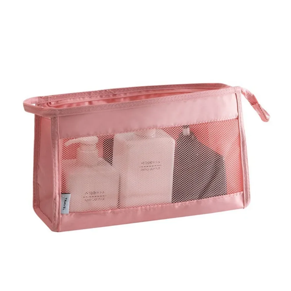 trousse de toilette portable à fermeture éclair, sac en filet à main, grande capacité, pochette de maquillage suspendue pour le camping