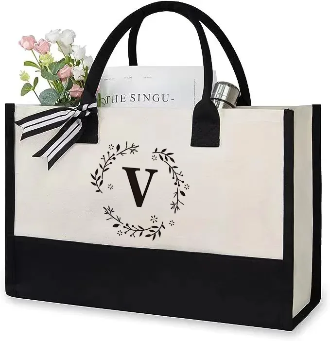 sac fourre-tout en toile lettre anniversaire cadeau de mariage personnalisé boutique logo d'affaires mode grande capacité sac à provisions bolsos 2025