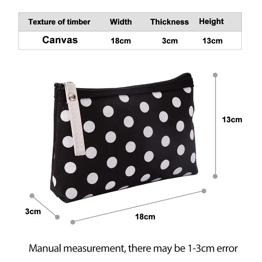 jolie trousse de maquillage en toile à pois pour femmes, pochette de rangement portable pour cosmétiques, trousse de toilette de voyage à fermeture éclair, étui à crayons, organisateur