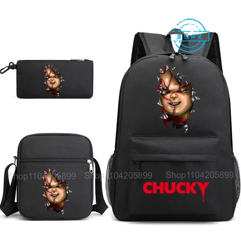 sacs à dos chucky pour enfants, 3 pièces, cartables pour étudiants et adolescents, sacs d'école pour garçons et filles, trousse à crayons, sacs à bandoulière, sac de voyage