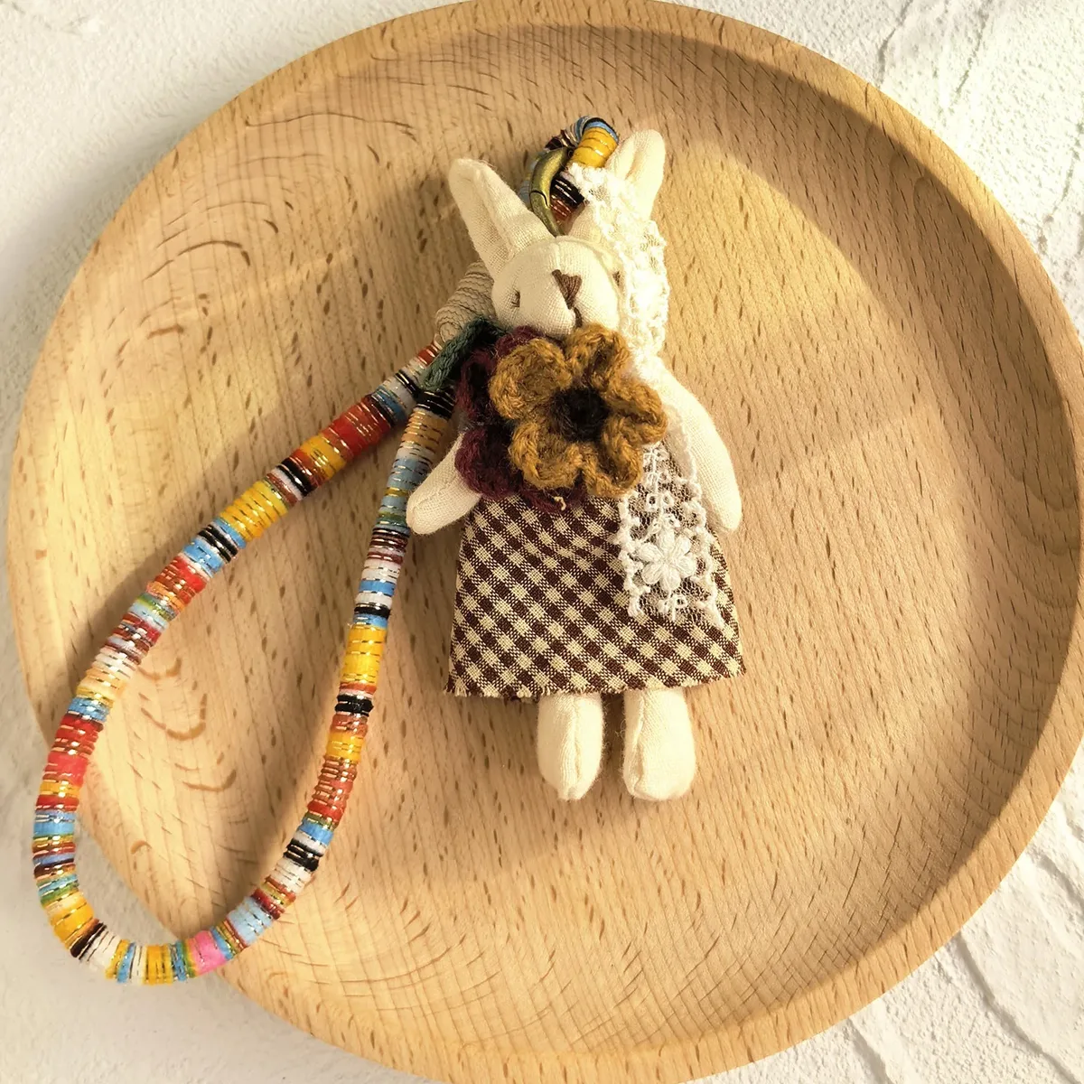 porte-clés fait à la main, adorable animal de dessin animé, à la mode, pendentif animal en tissu artisanal pour sac à dos de décoration