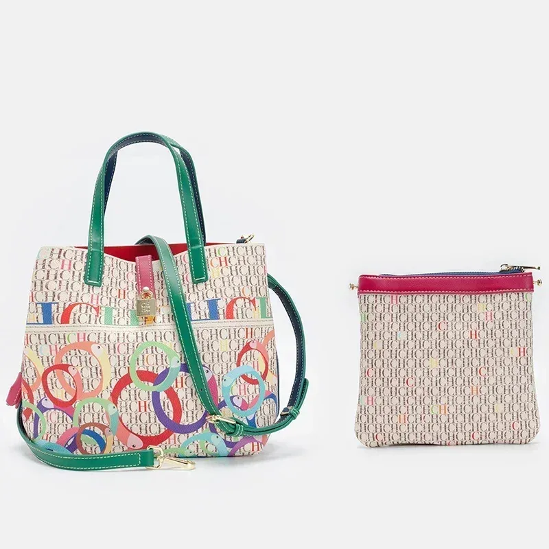 ch sac seau pour femme, ensemble de 2 pièces, sac bandoulière à imprimé floral, sac à main de luxe de créateur avec mini pochette pour usage quotidien