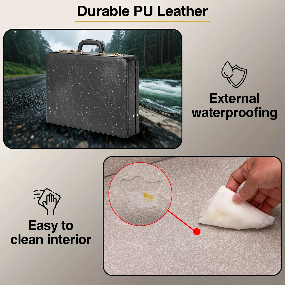 porte-documents pour hommes, porte-documents antivol à double verrouillage avec compartiment pour ordinateur portable de 16 pouces, simili cuir imperméable, étuis brefs pour hommes avec