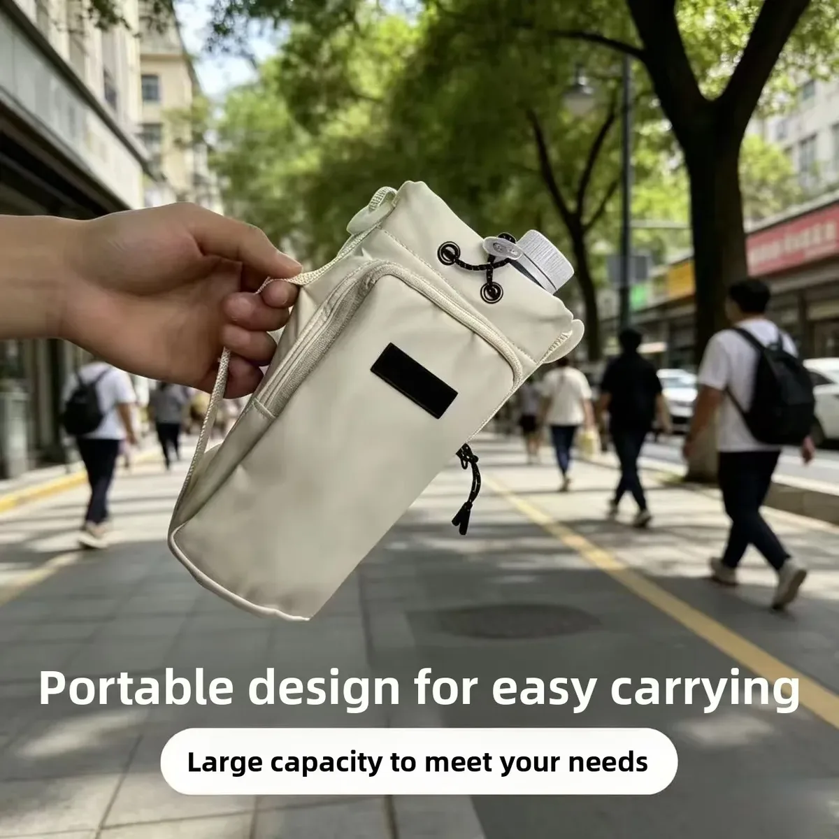 sac de transport portable pour bouteille d'eau en tissu oxford, multifonctionnel, bandoulière, protection pour tasse, design simple, sac de rangement de voyage
