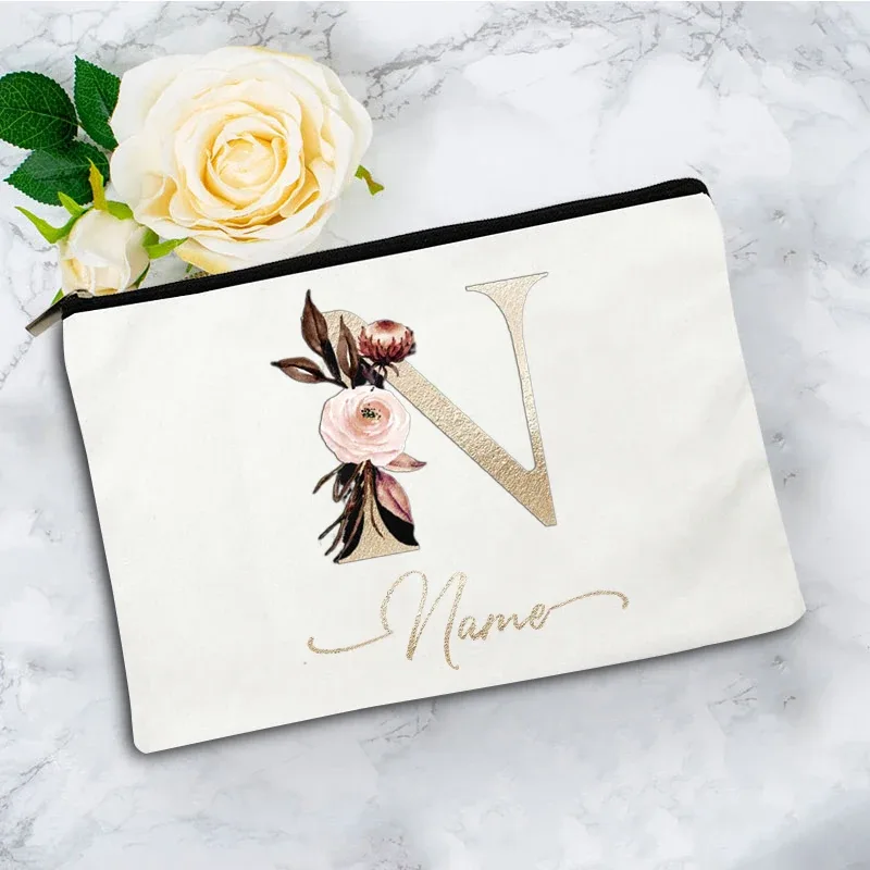 pochette à cosmétiques personnalisée avec nom, motif floral vintage, cadeau élégant pour femmes, demoiselles d'honneur, anniversaire, organisateur de maquillage