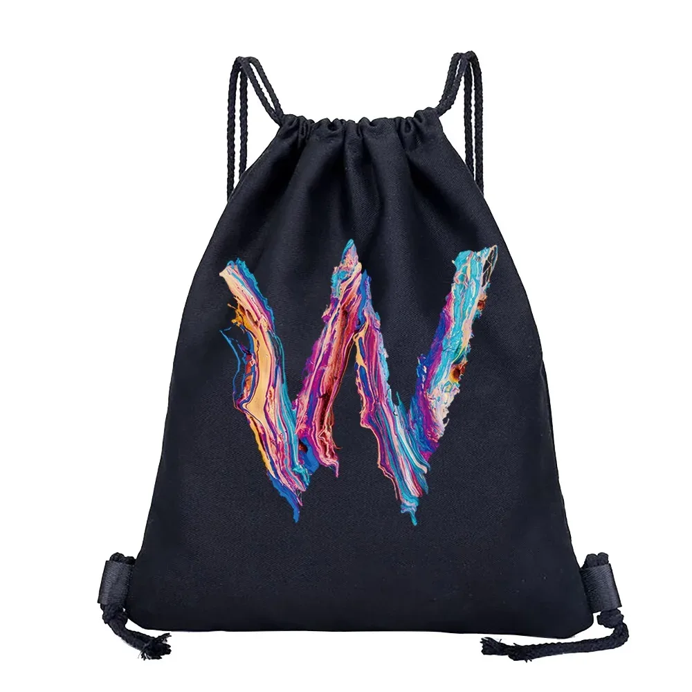 sac à dos avec cordon de serrage imprimé avec 26 initiales, sac de voyage léger et portable pour la plage, le sport, sac multifonctionnel pour articles divers
