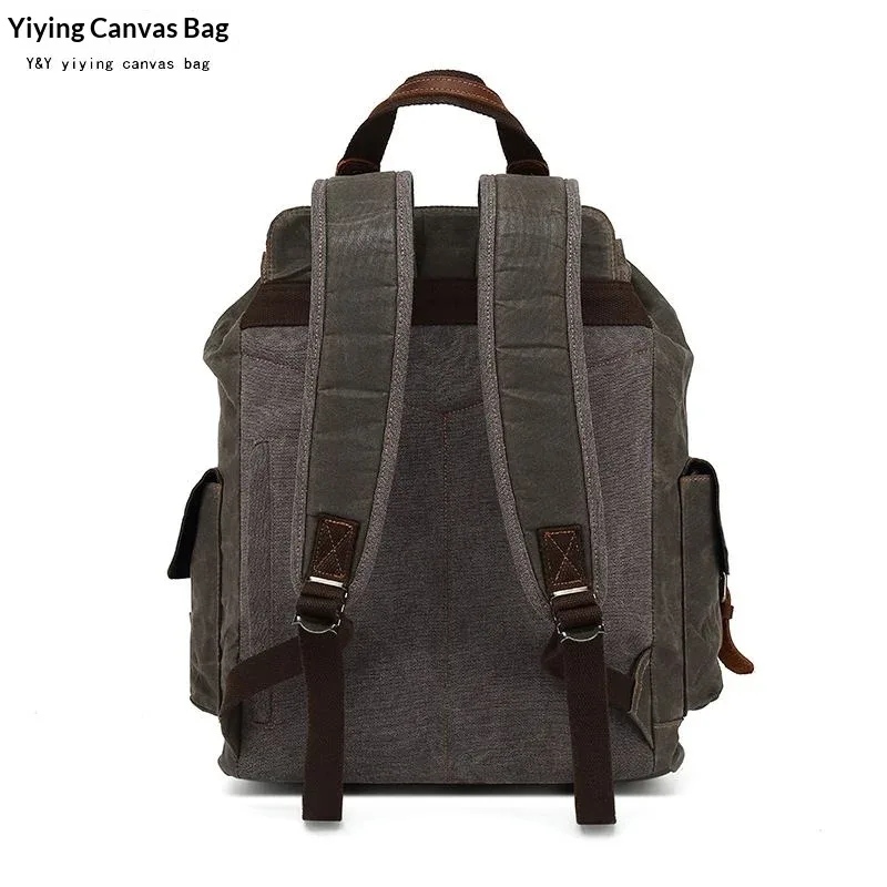sac à dos vintage en toile et cuir imperméable, sac de voyage, mochila vintage masculine, sac à dos pour homme, sac à dos pour ordinateur portable en toile cirée