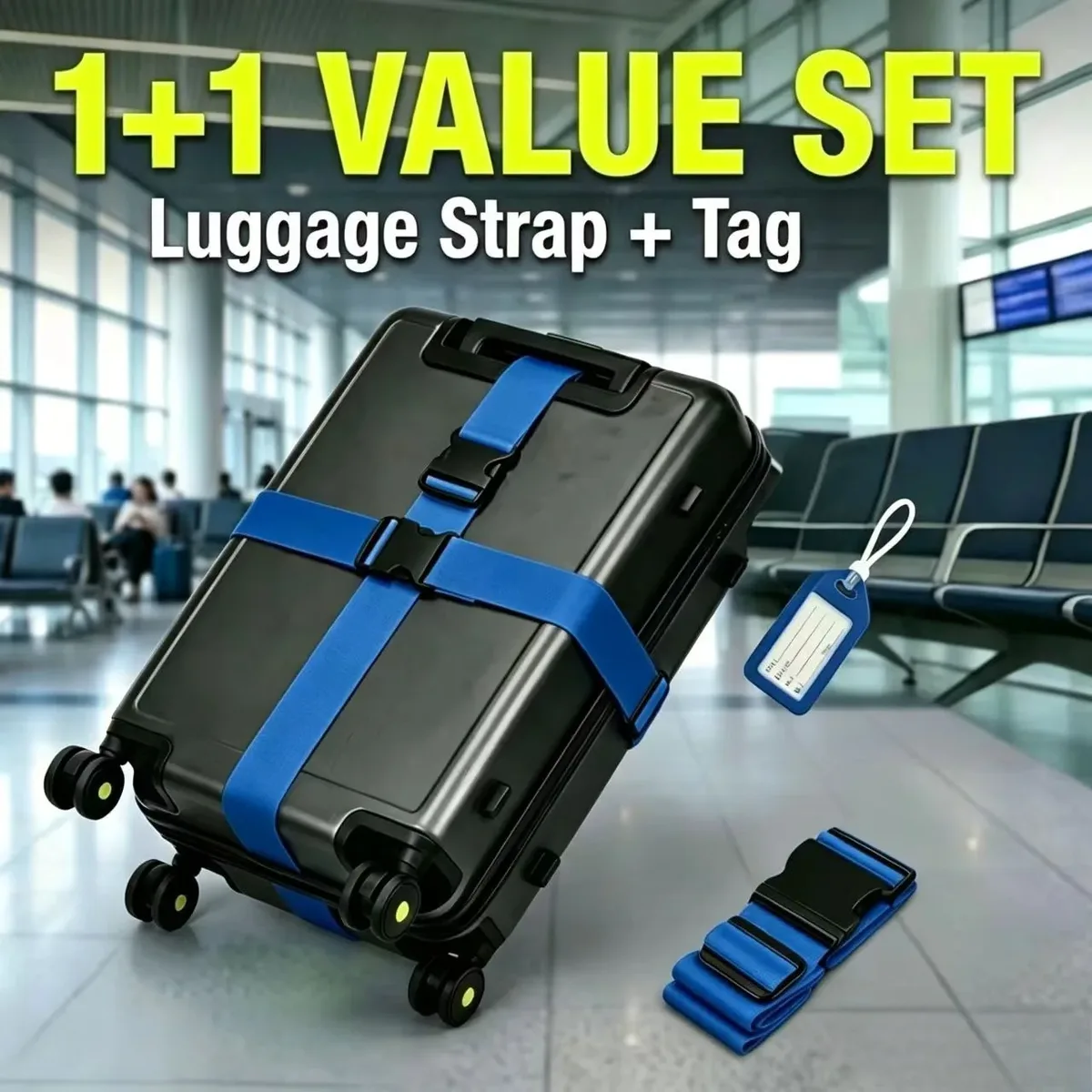 ensemble de 2 pièces (1 sangle de bagage et 1 étiquette), sangle de bagage colorée tsa, corde de bagage, longueur réglable librement pour renforcer les bagages à main, convient aux valises/sacs à main, accessoires d'amélioration des bagages de voyage (identification rapide des bagages), longueur réglable librement pour renforcer les bagages à main, cadeau d'halloween/de noël