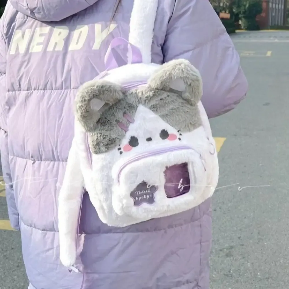 sac à dos chat mignon pour femmes, peluche moelleuse kawaii, petit dessin animé idole, pochette pour carte photo, itabag pour étudiants lolita jk, sac quotidien pour femmes