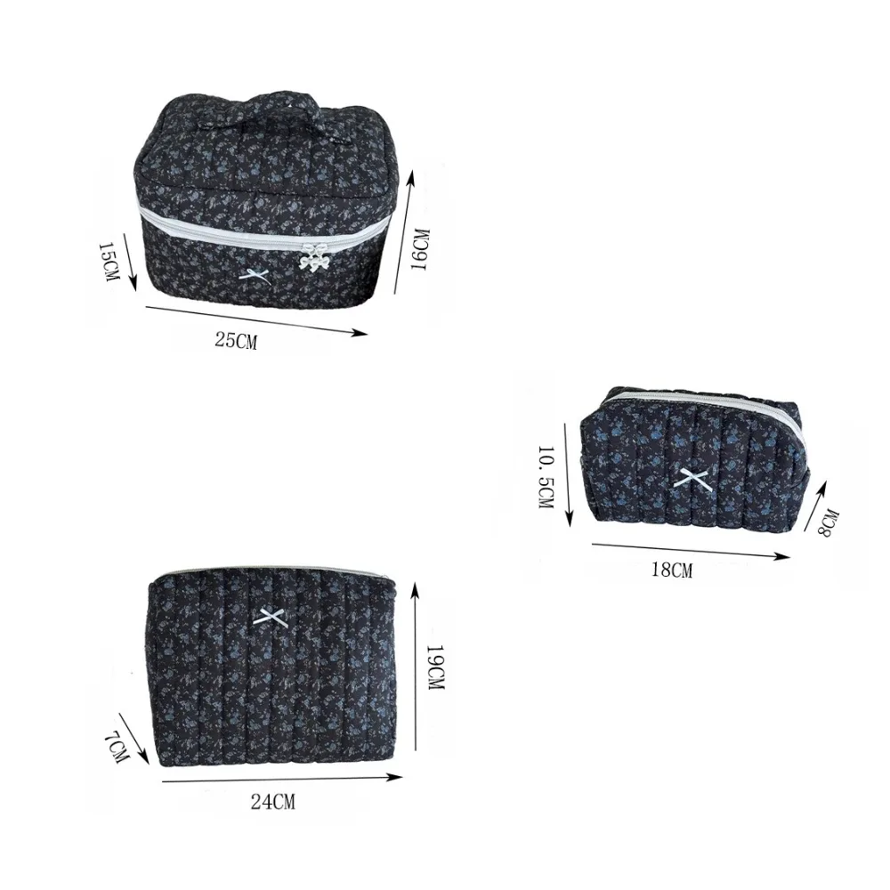 sac de rangement de cosmétiques floral, pochette de maquillage élégante à imprimé noir pour femmes